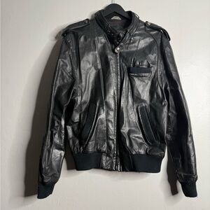 Vintage Members Only Black Leather Bomber Jacket